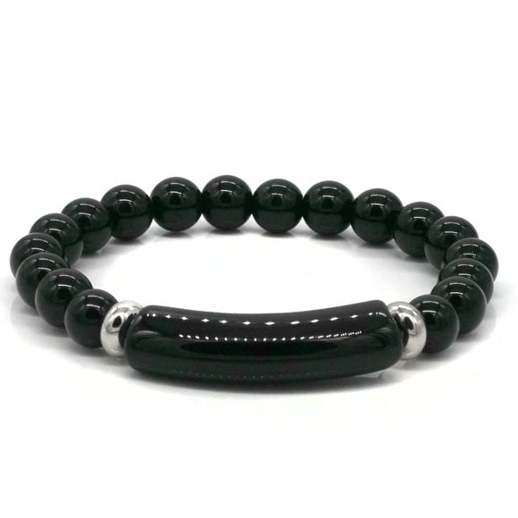 My Bead Emporium Jewelry - Natural Black Agate Elastic Bracelet.